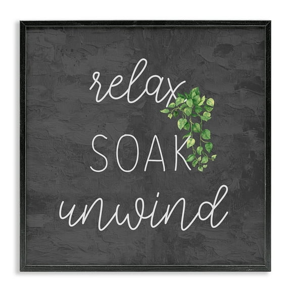 Stupell Industries Relax Unwind with Botanicals Bath & Laundry Painting Black Framed Art Print Wall Art, 12 x 12