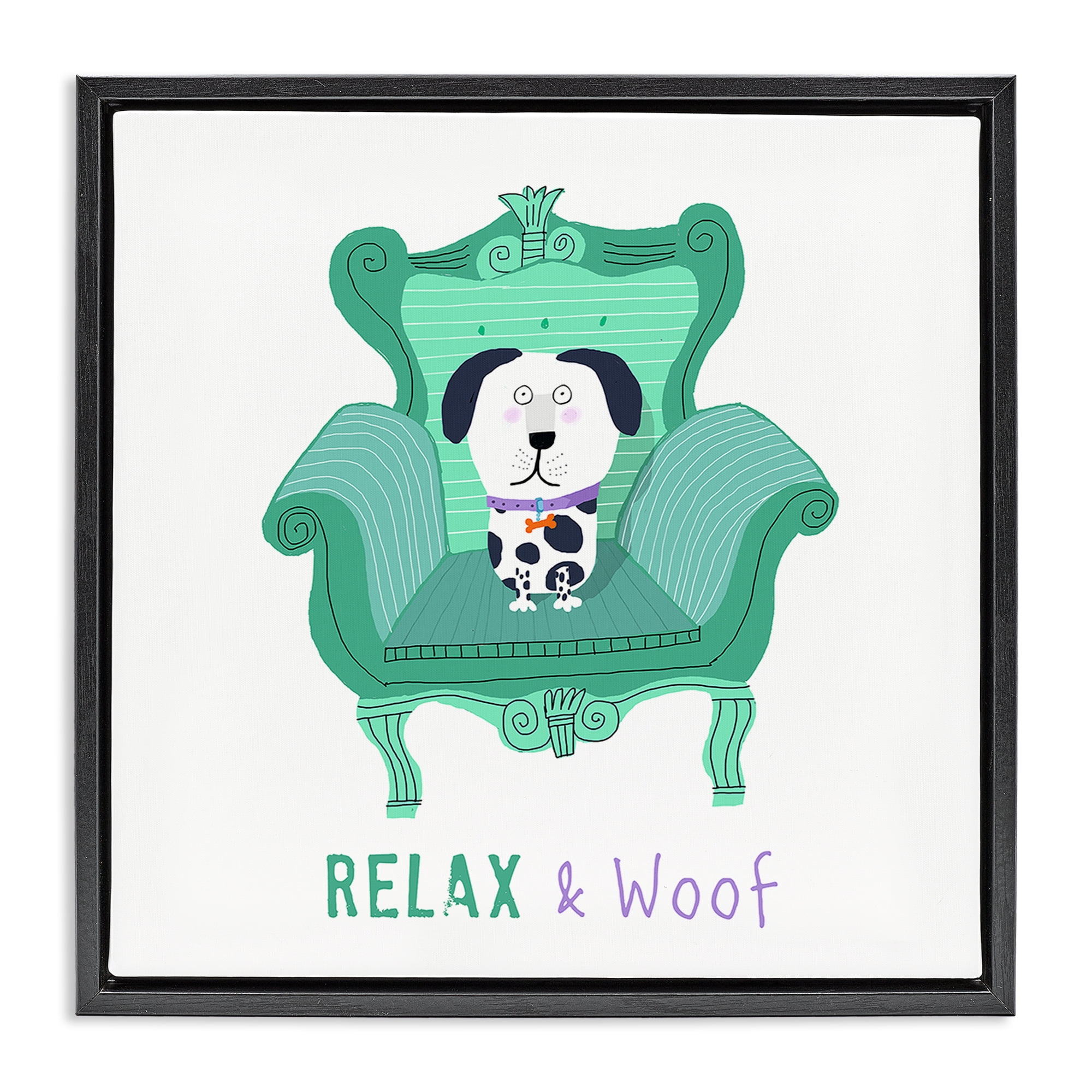 Stupell Industries Relax & Woof Cat Furniture Painting Black Floater Framed Canvas Art Print Wall Art, 25 x 25