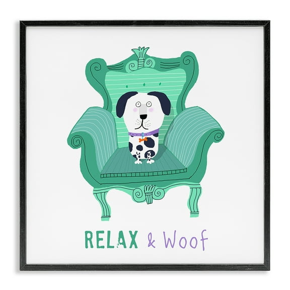 Stupell Industries Relax & Woof Cat Furniture Painting Black Framed Art Print Wall Art, 12 x 12
