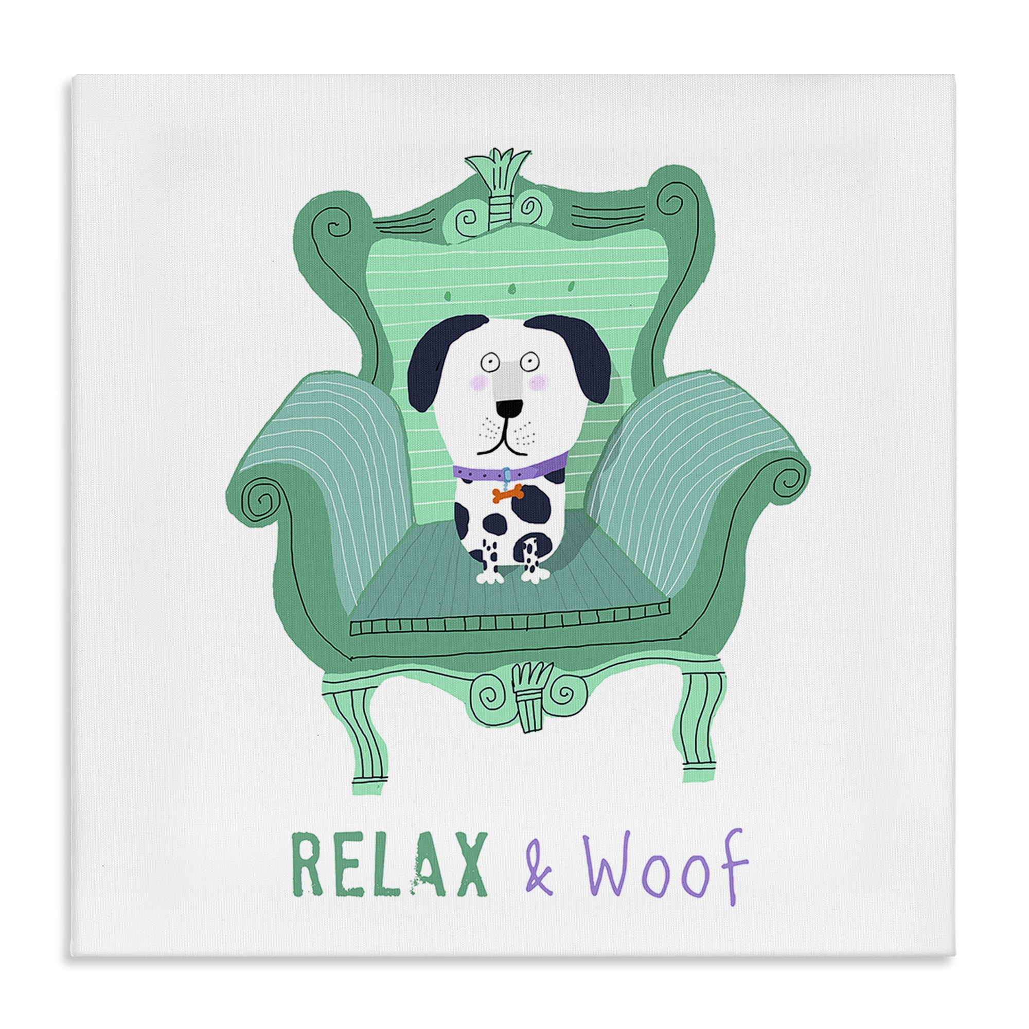 Stupell Industries Relax & Woof Cat Furniture Painting Wrapped Canvas Art Print Wall Art, 17 x 17