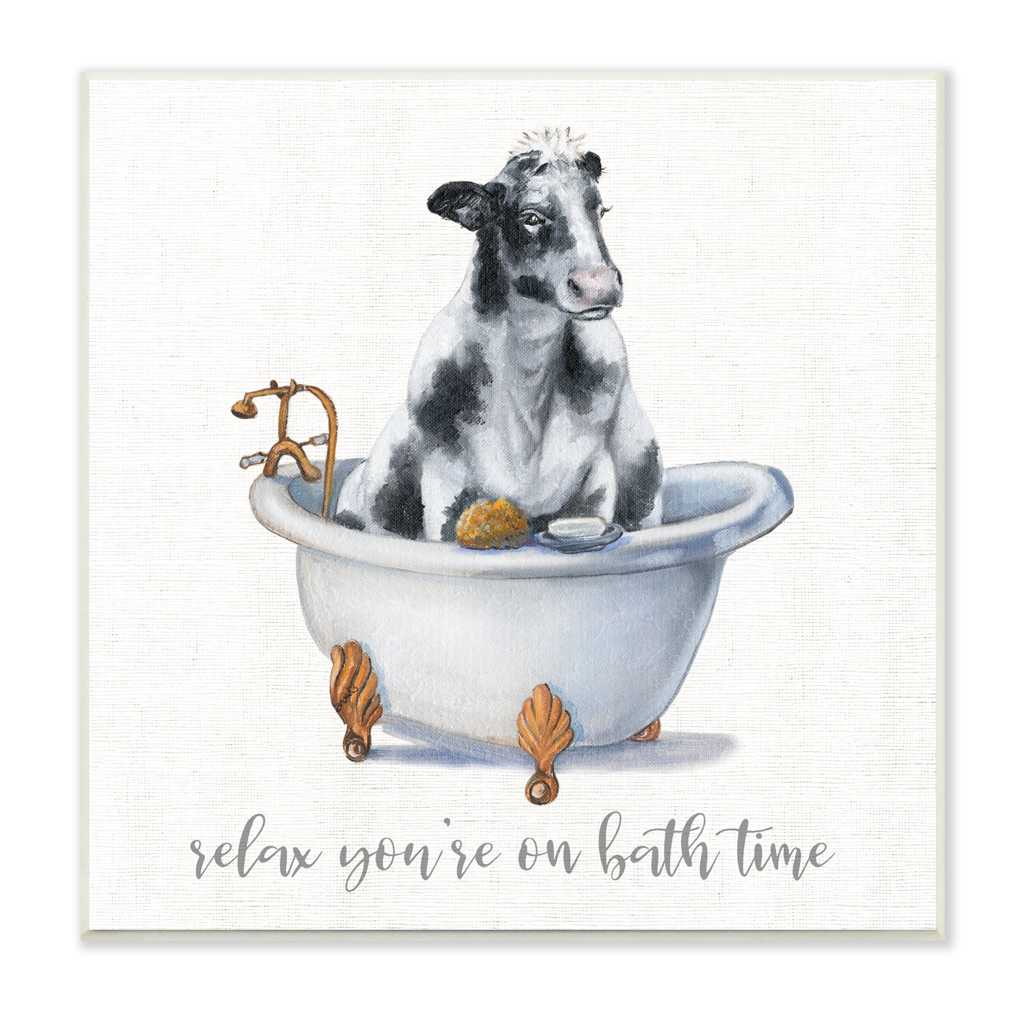 Stupell Industries Relax You're On Bath Time Dairy Cow Tub, 12 x 12,Design by Donna Brooks