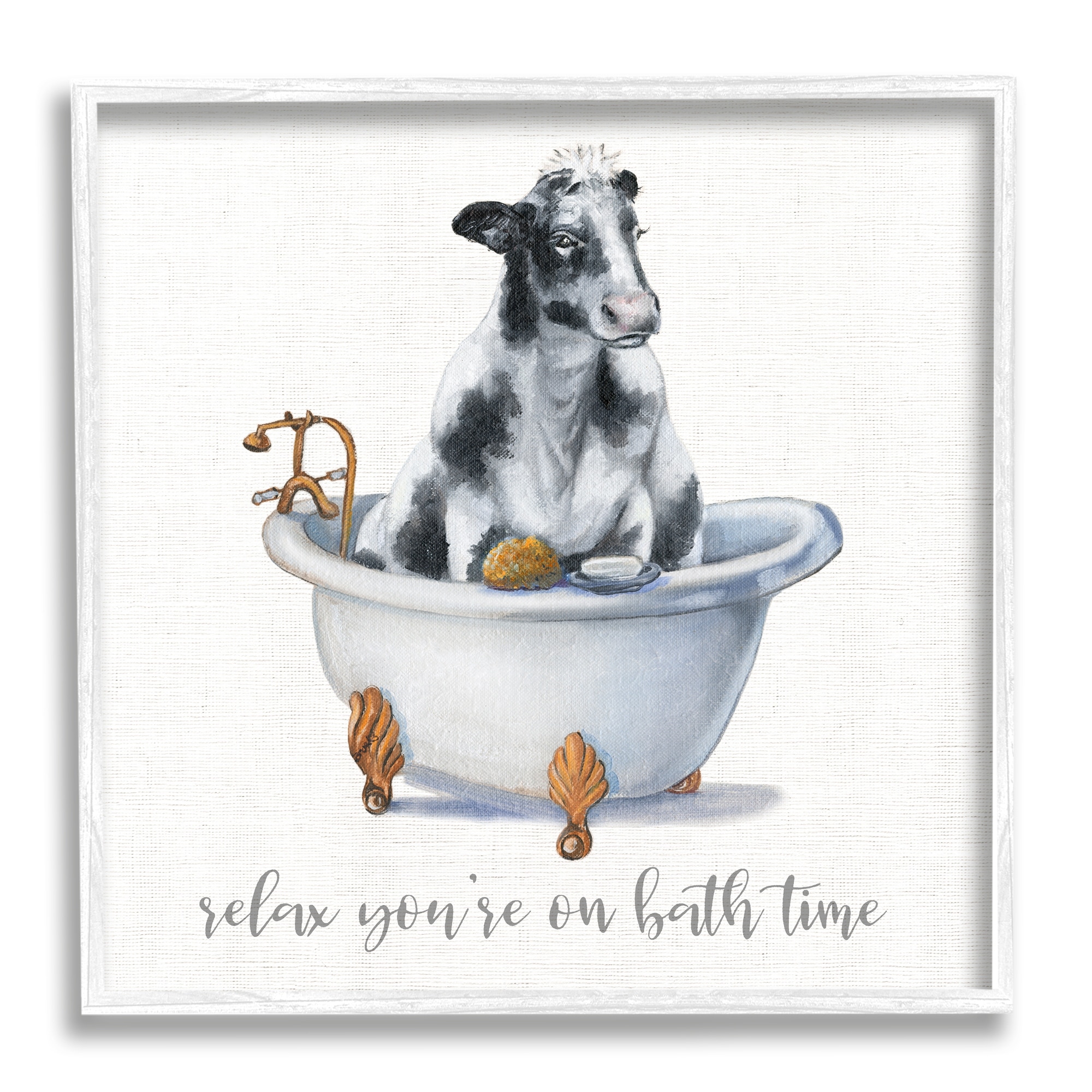 Stupell Industries Relax You're On Bath Time Dairy Cow Tub, 12 x 12,Design by Donna Brooks