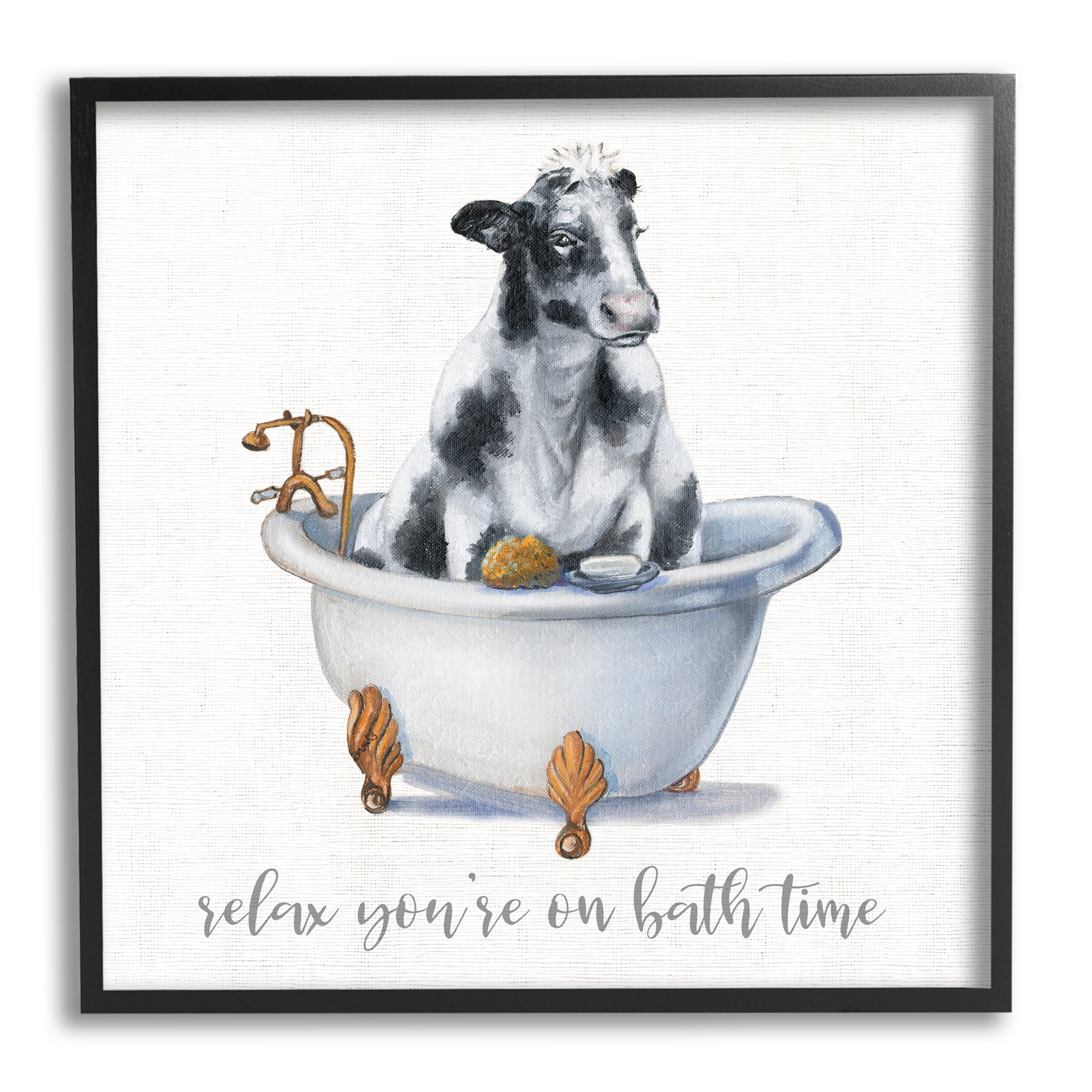 Stupell Industries Relax You're On Bath Time Dairy Cow Tub, 12 x 12,Design by Donna Brooks