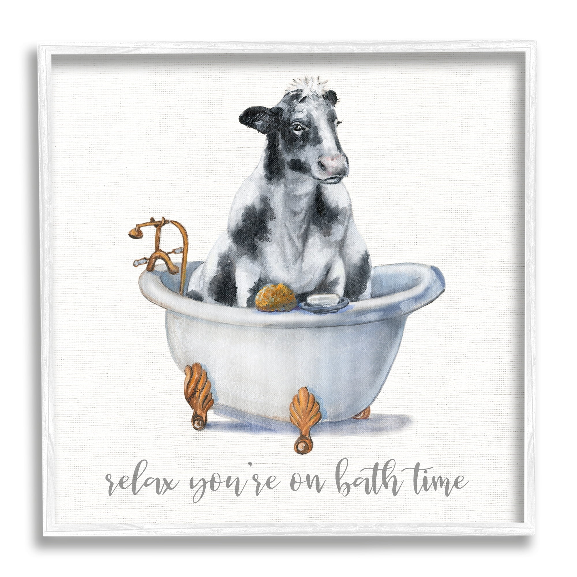 Stupell Industries Relax You're On Bath Time Dairy Cow Tub, 17 x 17,Design by Donna Brooks