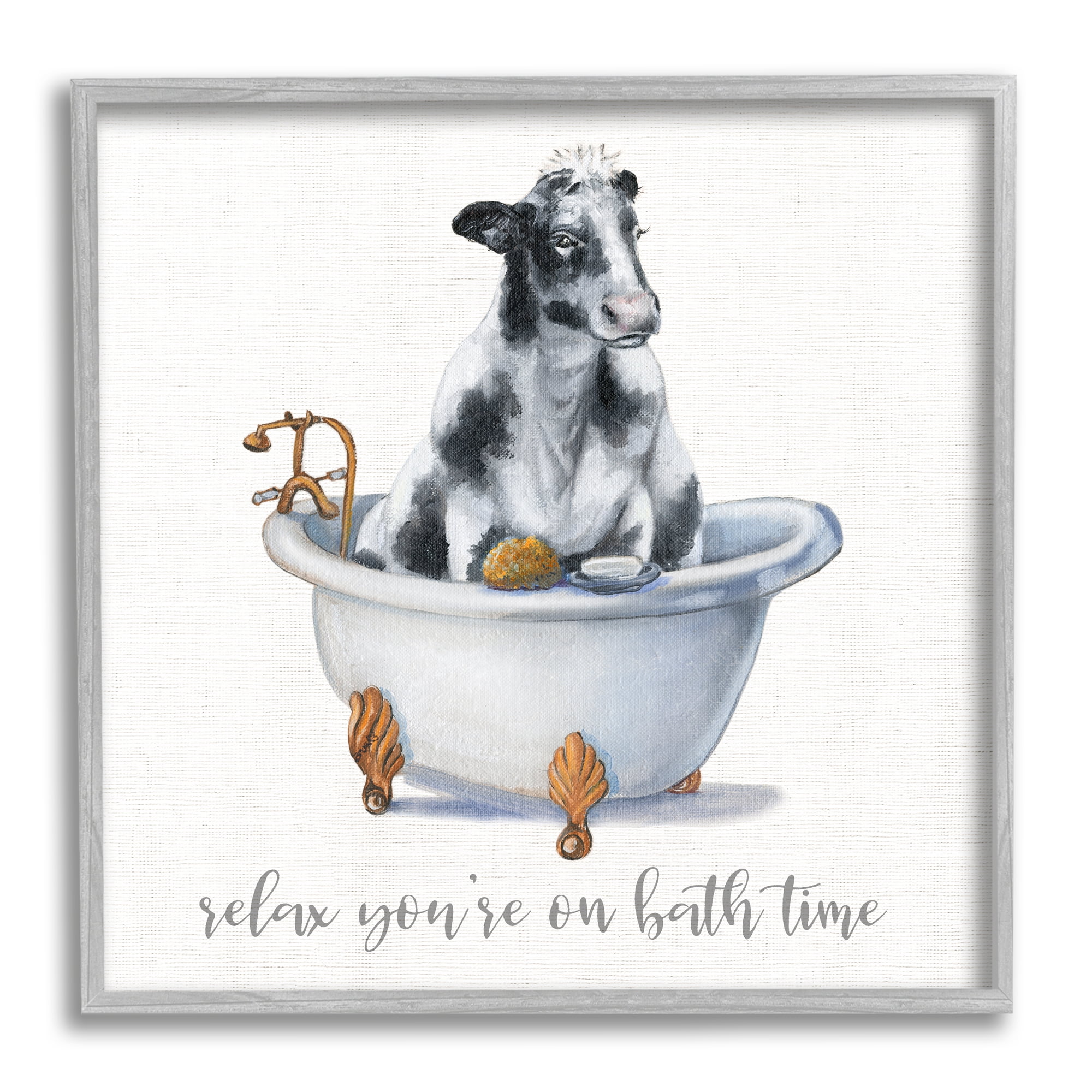 Stupell Industries Relax You're On Bath Time Dairy Cow Tub, 17 x 17,Design by Donna Brooks