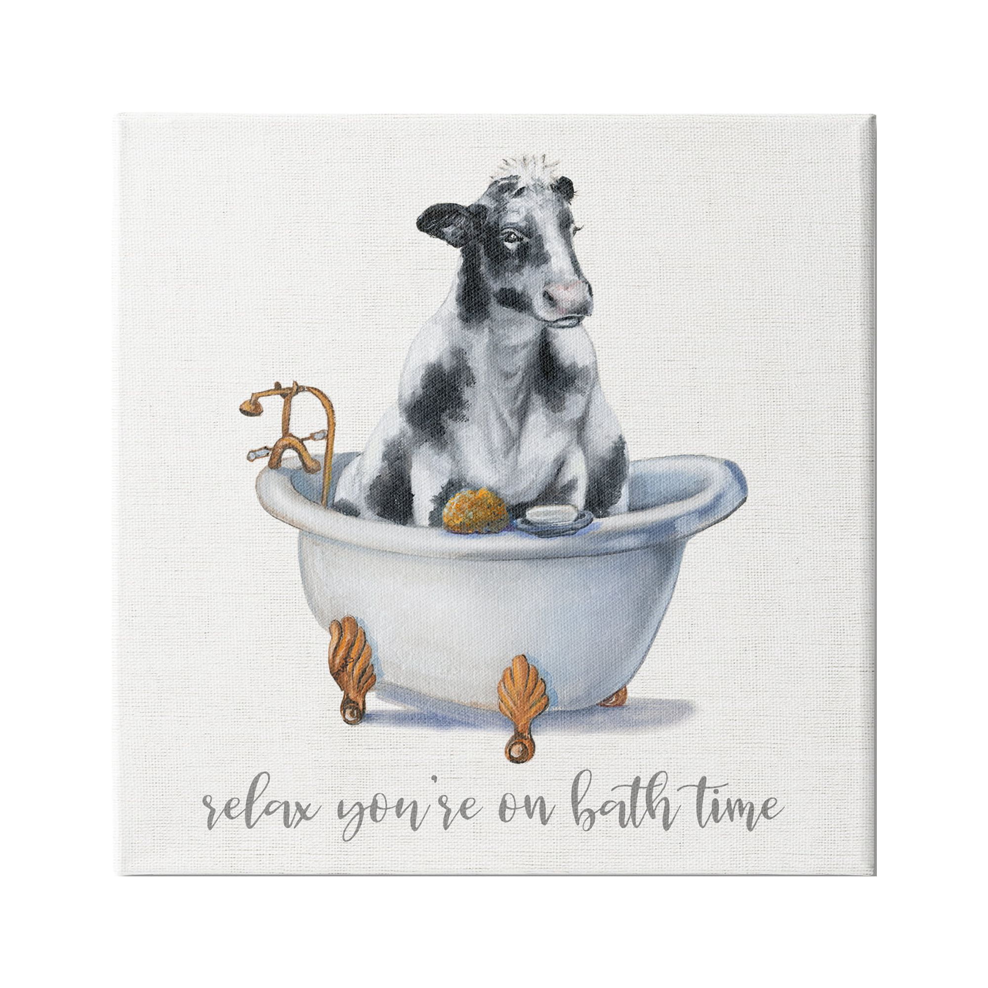 Stupell Industries Relax You're On Bath Time Dairy Cow Tub, 17 x 17,Design by Donna Brooks