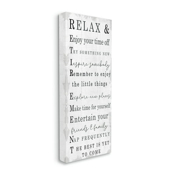 Stupell Industries Relax and Enjoy Retirement Phrases Self-Care Message Canvas Wall Art, 10 x 24, Design by Daphne Polselli