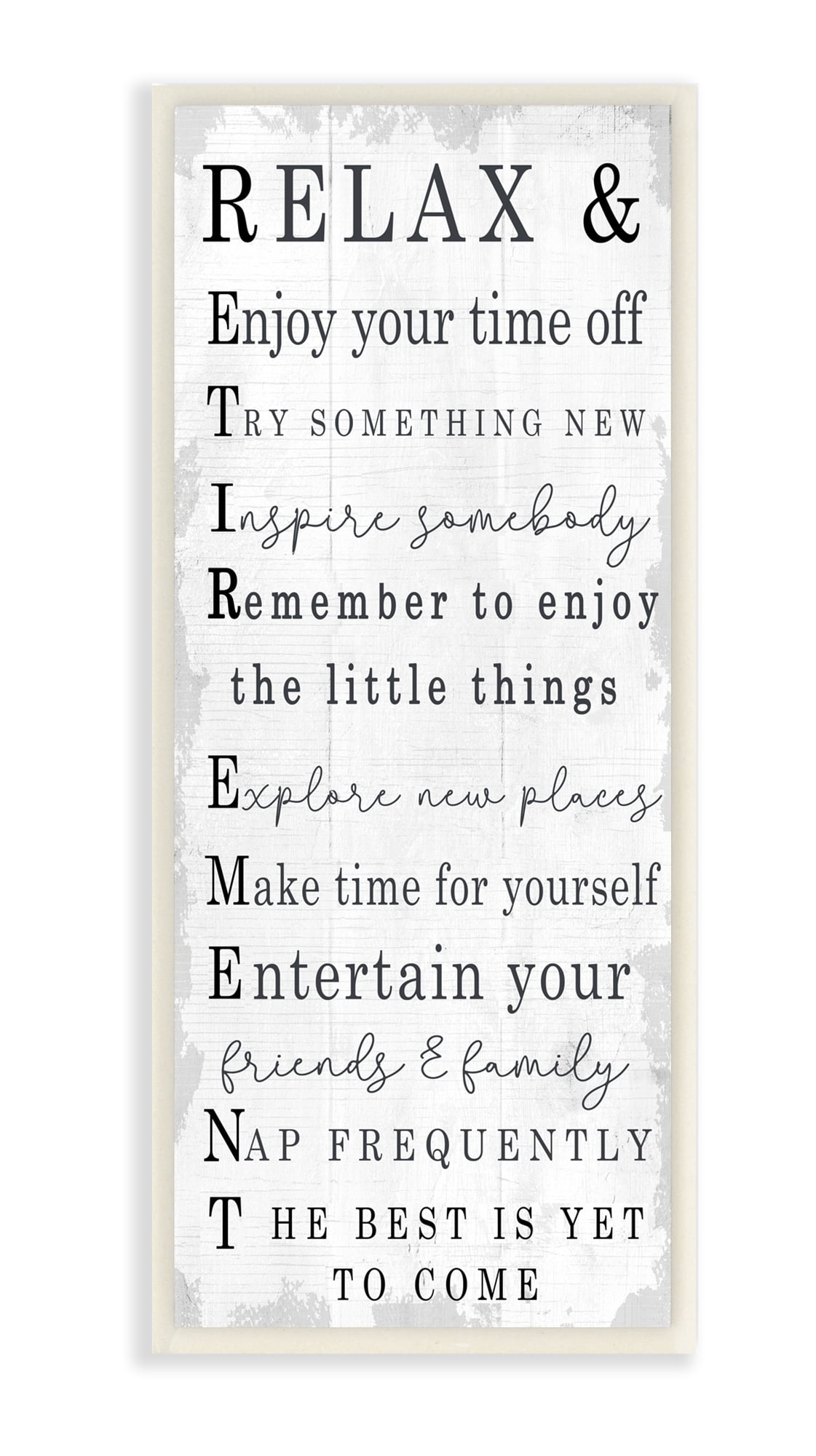 Stupell Industries Relax and Enjoy Retirement Phrases Self-Care Message Wall Plaque, 7 x 17, Design by Daphne Polselli