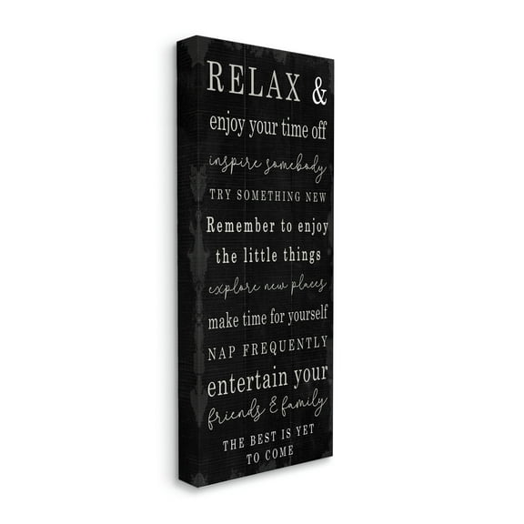 Stupell Industries Relax and Enjoy Self Care Phrases Work Break Motivational Canvas Wall Art, 10 x 24, Design by Daphne Polselli