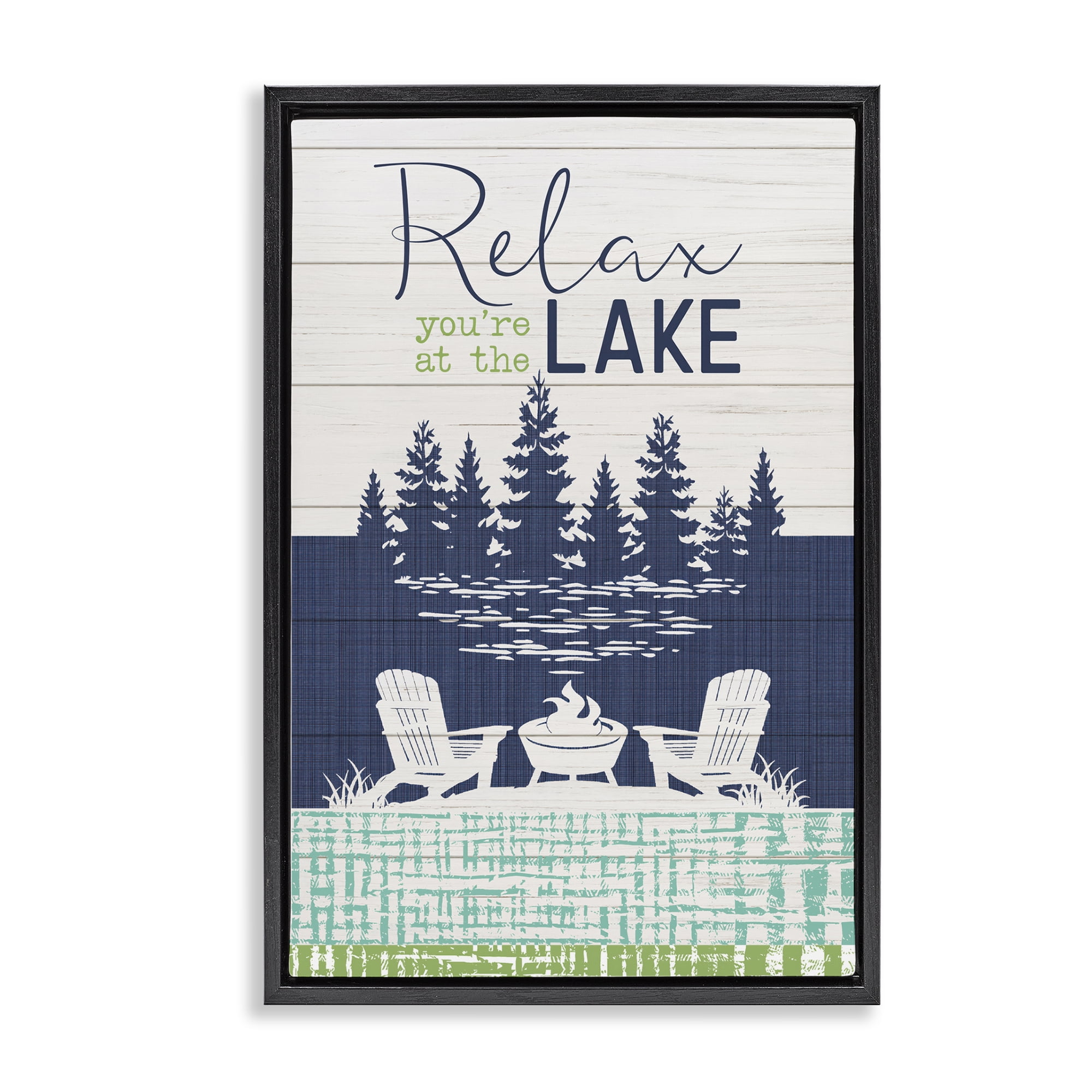 Stupell Industries Relax at Lake Rustic View Nautical & Beach Painting Black Floater Framed Canvas Art Print Wall Art, 17 x 25