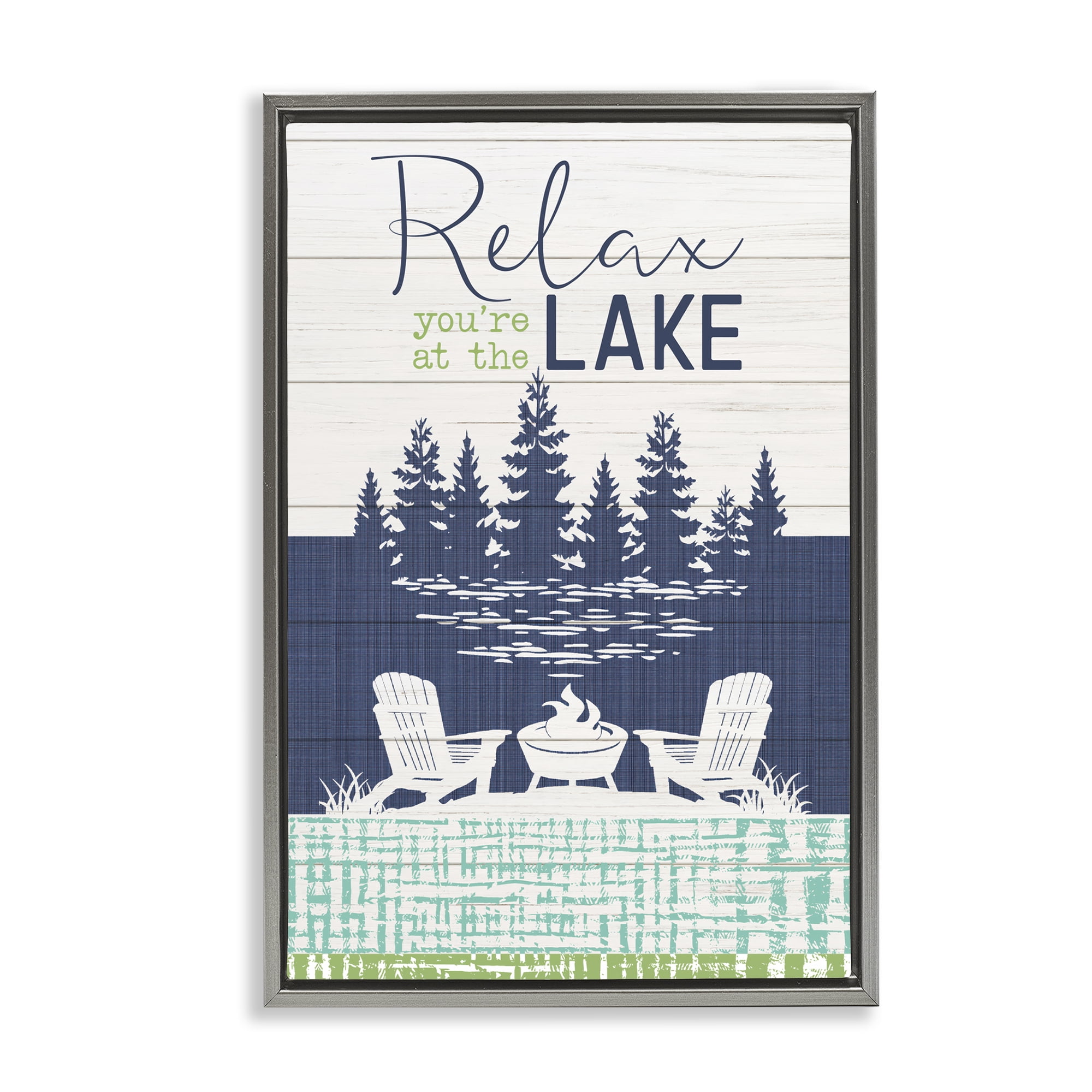 Stupell Industries Relax at Lake Rustic View Nautical & Beach Painting Gray Floater Framed Canvas Art Print Wall Art, 17 x 25