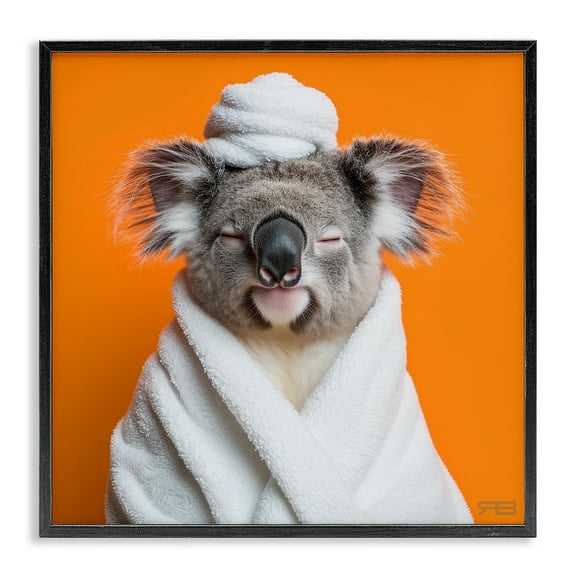 Stupell Industries Relaxed Bathtime Koala Bath & Laundry Painting Black Framed Art Print Wall Art, 12 x 12