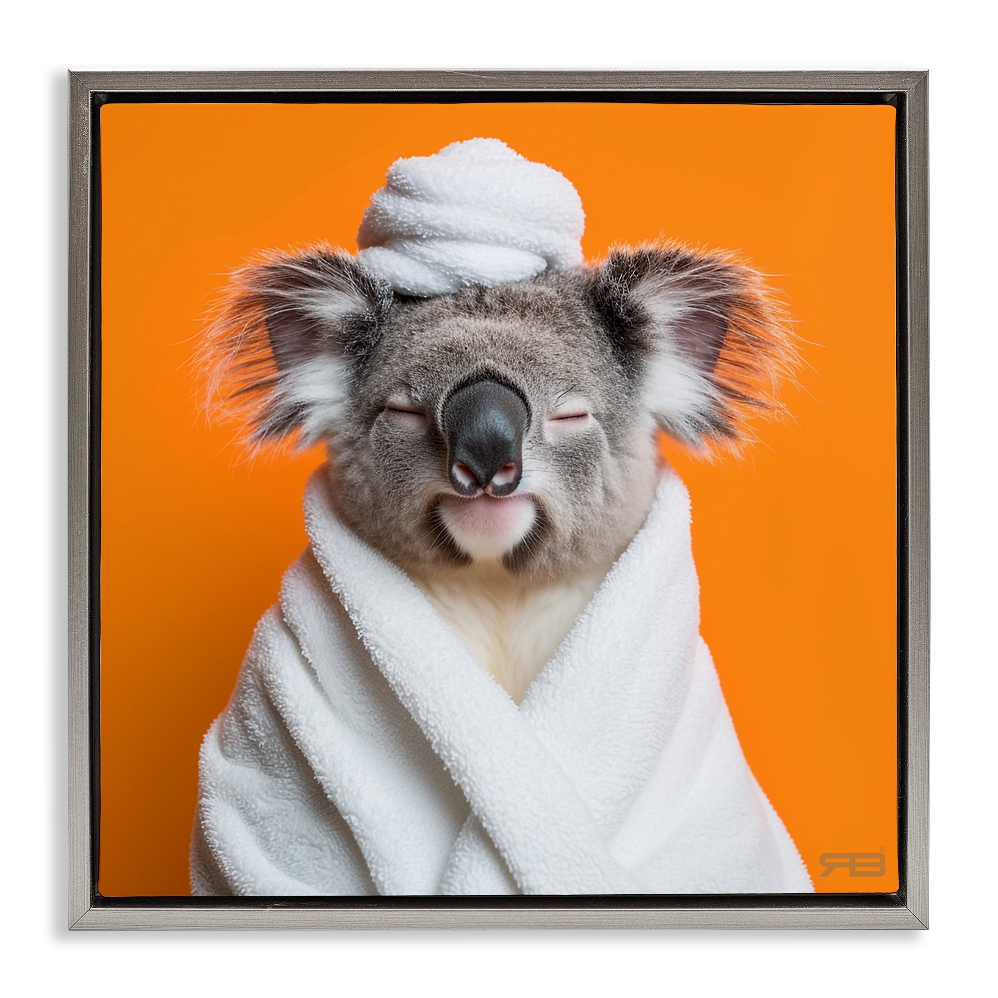 Stupell Industries Relaxed Bathtime Koala Bath & Laundry Painting Gray Floater Framed Canvas Art Print Wall Art, 18 x 18