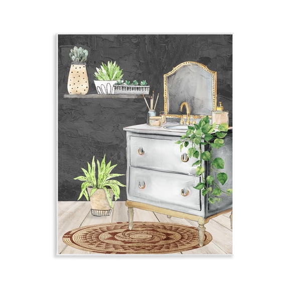 Stupell Industries Relaxed Green Bath Vanity Wall Plaque Art design by Kim Allen, 14 x 11