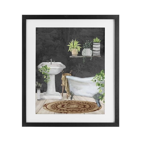 Stupell Industries Bohemian Relaxed Greens Bath Scene Black Framed Print Under Glass, 13 x 16, by Kim Allen