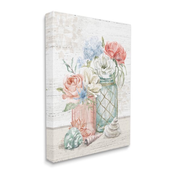 Stupell Industries Relaxed Nautical Bouquets in Beach Jars Seashells, 30 x 40, Design by Mary Urban