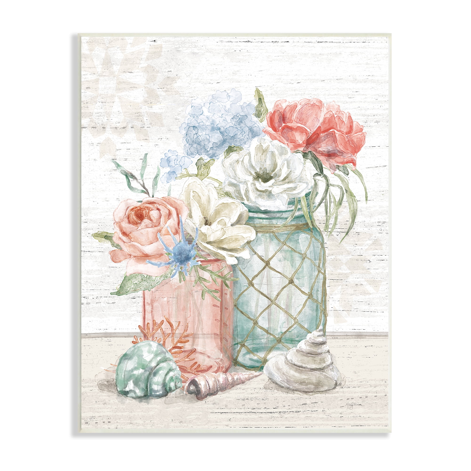 Stupell Industries Relaxed Nautical Bouquets in Beach Jars Seashells Nature Painting Unframed Art Print Wall Art, 13 x 19