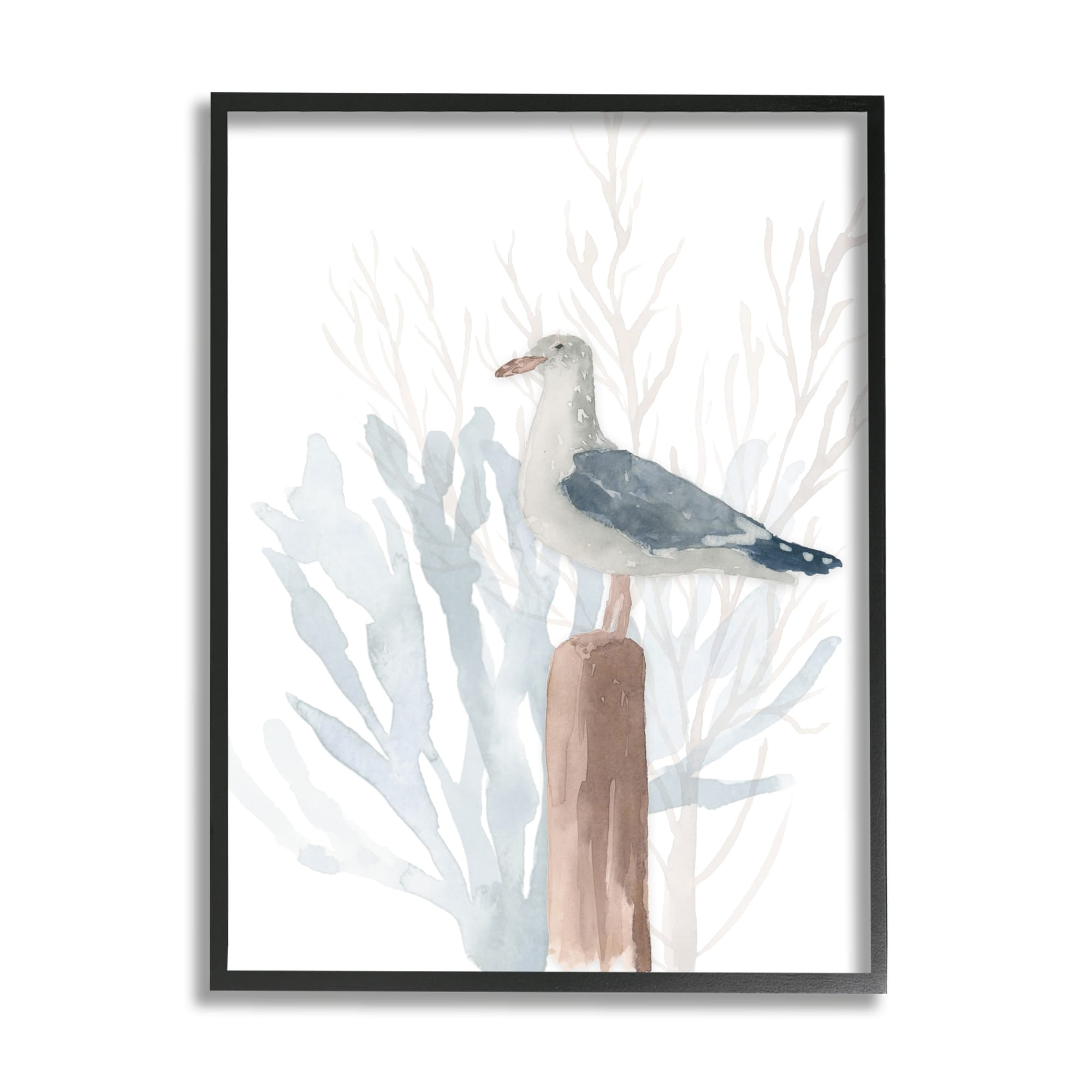 Stupell Industries Relaxed Nautical Seagull Beach Bird Blue Sea Coral, 11 x 14, Design by Lucille Price