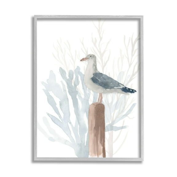 Stupell Industries Relaxed Nautical Seagull Beach Bird Blue Sea Coral, 16 x 20, Design by Lucille Price