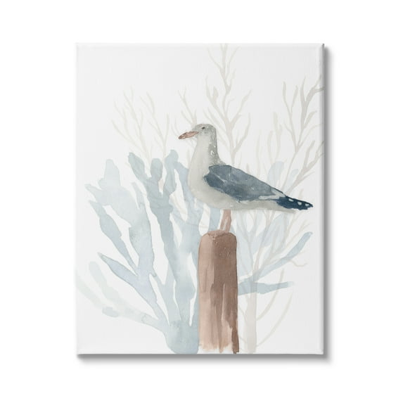 Stupell Industries Relaxed Nautical Seagull Beach Bird Blue Sea Coral, 24 x 30, Design by Lucille Price