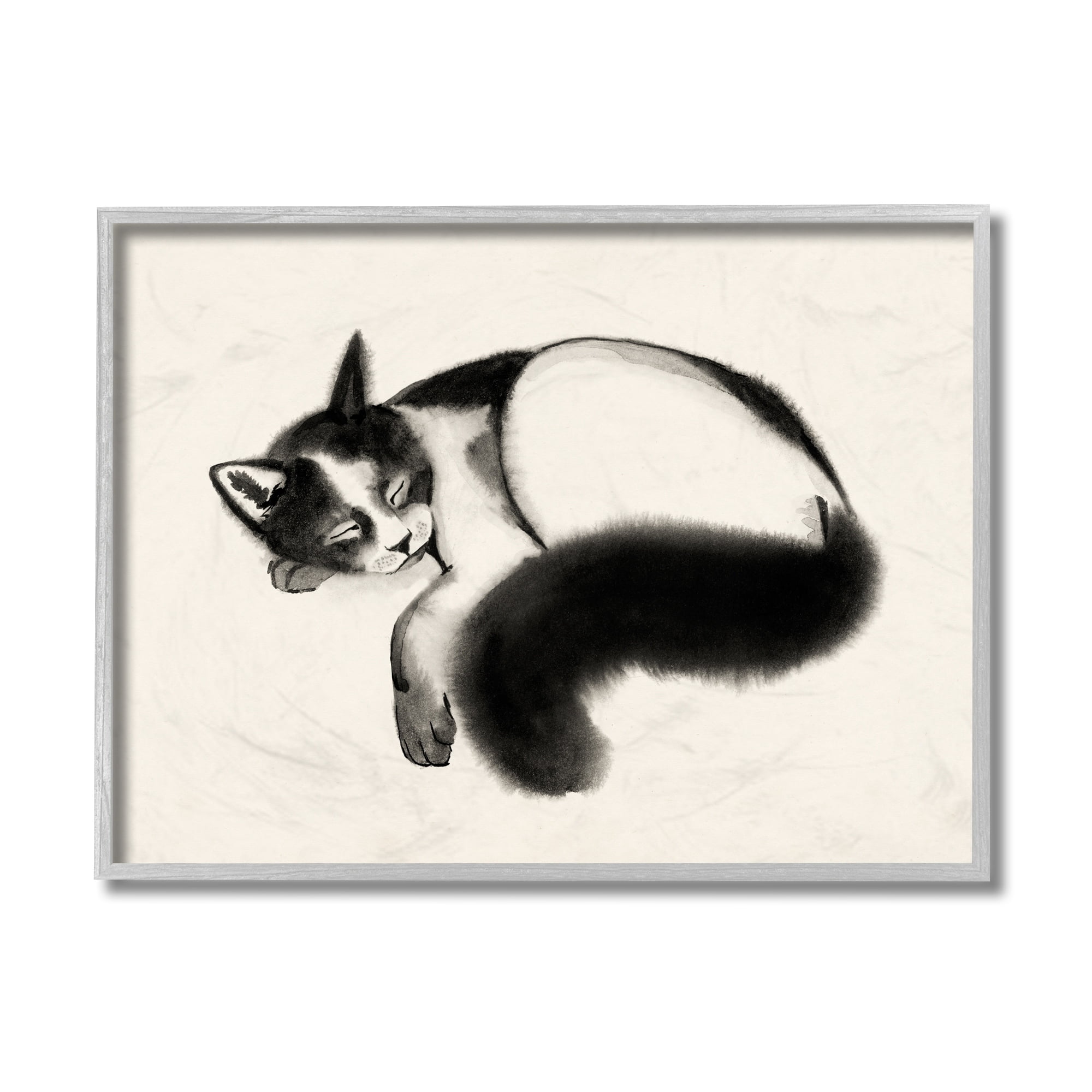 Stupell Industries Relaxed Pet Cat Bushy Black Tail Gray Framed by Grace Popp