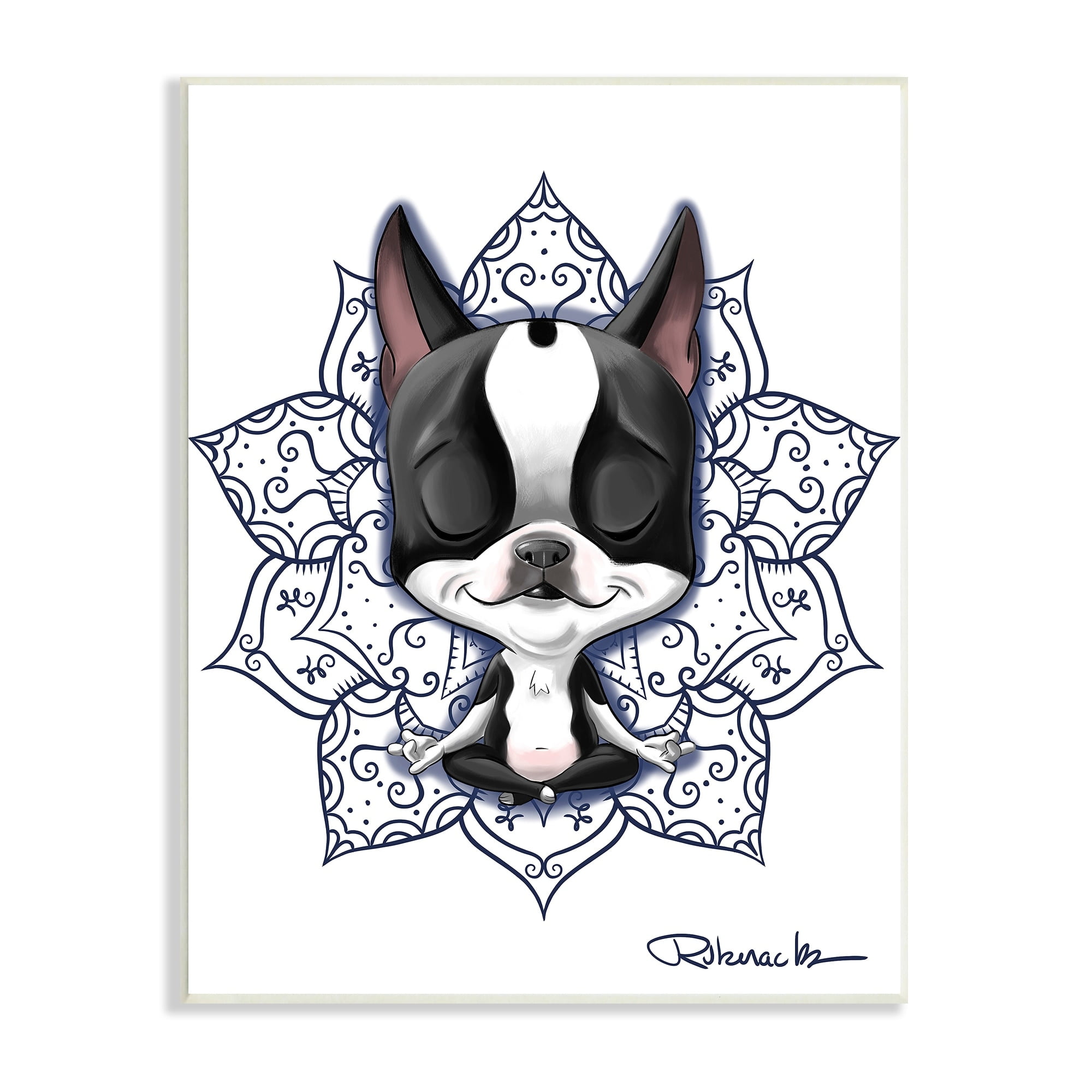 Stupell Industries Relaxed Puppy Dog Meditation Blue Arabesque Pattern, 10 x 15, Design by Brian Rubenacker