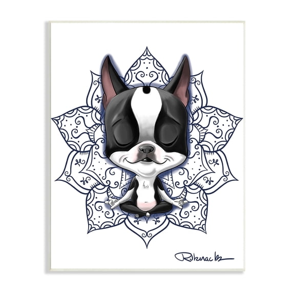 Stupell Industries Relaxed Puppy Dog Meditation Blue Arabesque Pattern, 10 x 15, Design by Brian Rubenacker