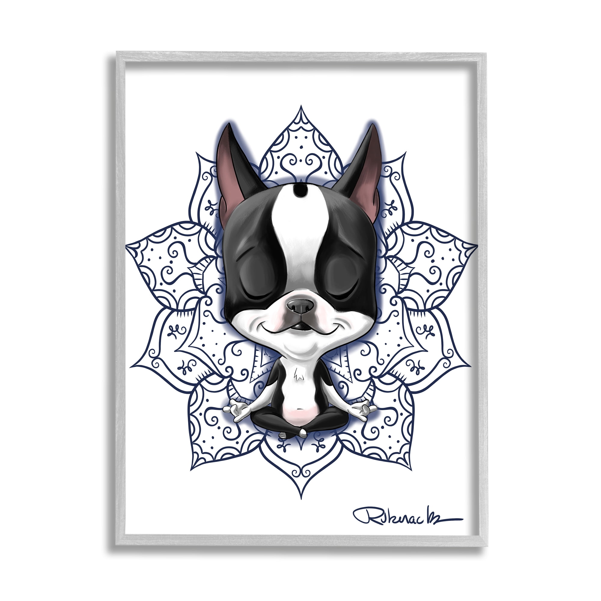 Stupell Industries Relaxed Puppy Dog Meditation Blue Arabesque Pattern, 11 x 14, Design by Brian Rubenacker