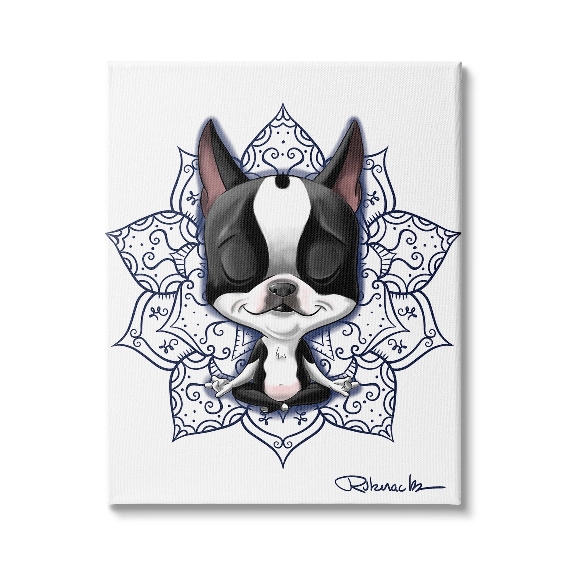 Stupell Industries Relaxed Puppy Dog Meditation Blue Arabesque Pattern, 16 x 20, Design by Brian Rubenacker