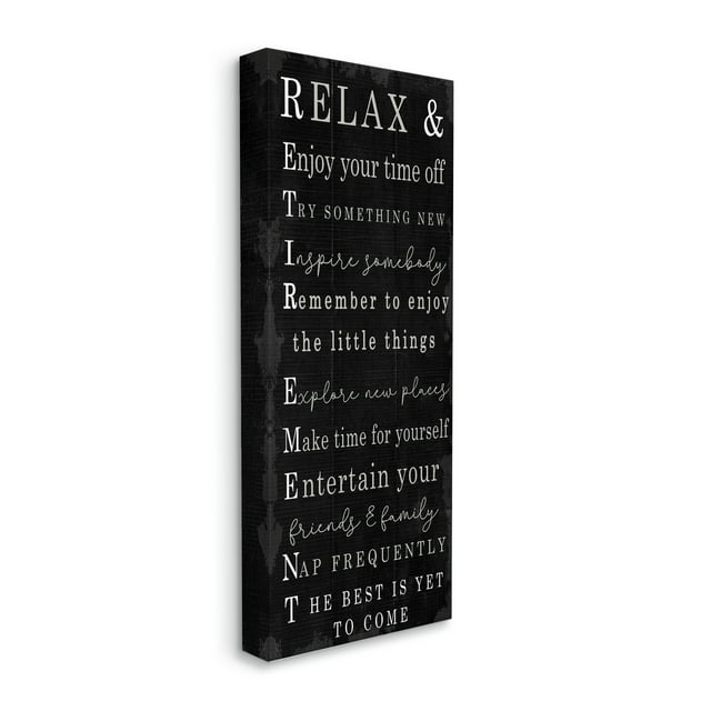 Stupell Industries Relaxed Retirement Phrases Black Distressed Pattern Inspirational Painting Gallery Wrapped Canvas Art Print Wall Art, 20 x 48