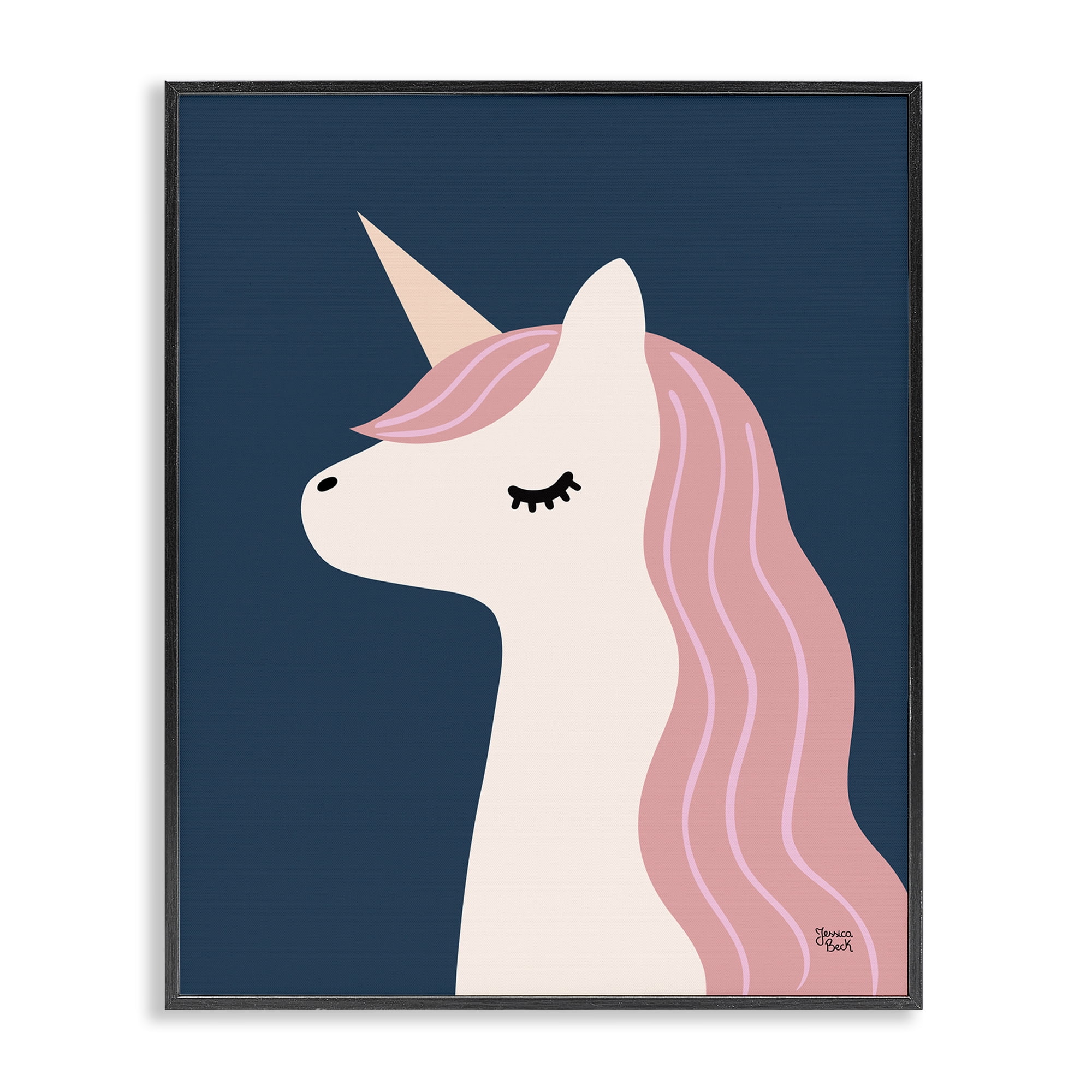 Stupell Industries Relaxed Unicorn on Blue Fantasy & Sci-Fi Painting Black Framed Art Print Wall Art, 16 x 20