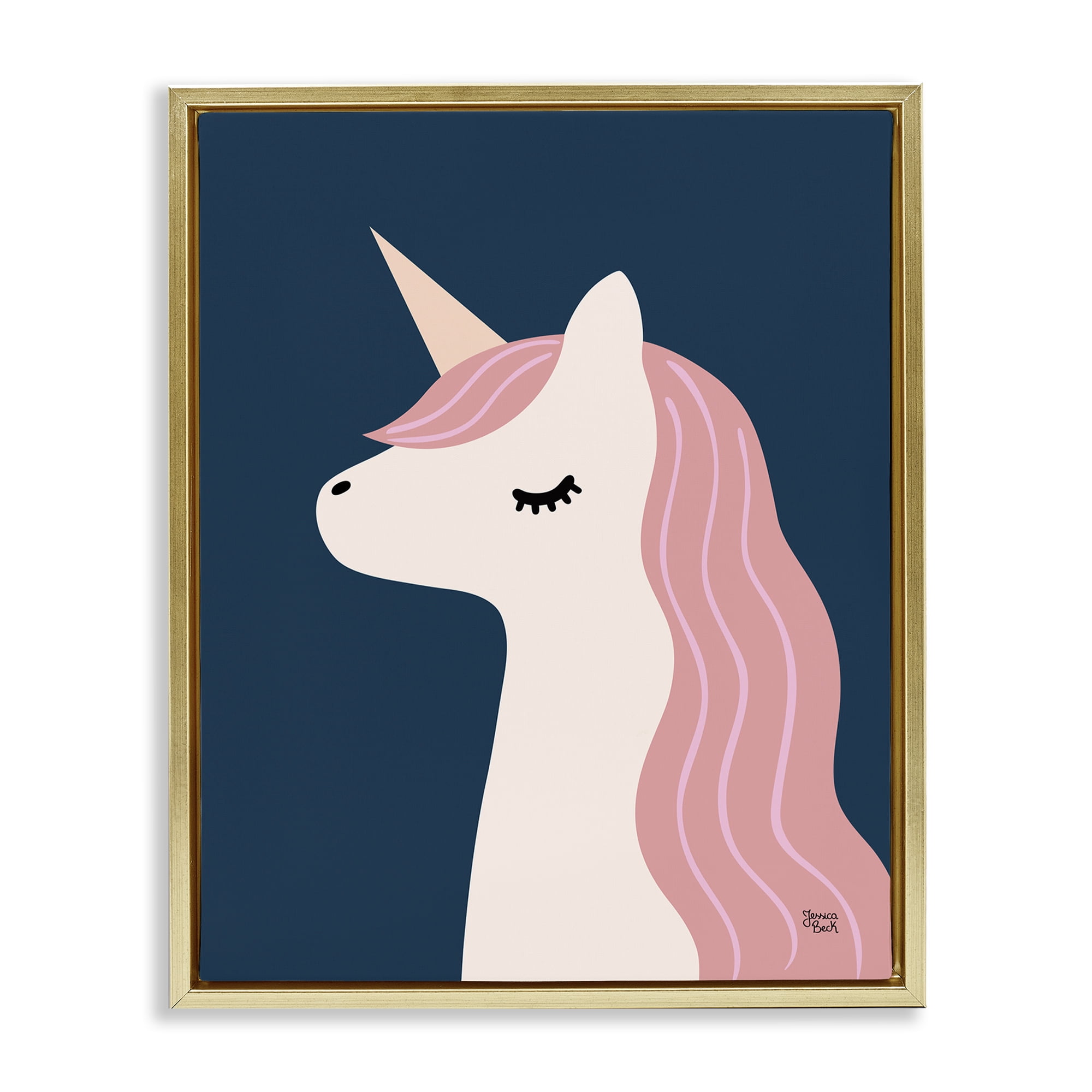 Stupell Industries Relaxed Unicorn on Blue Fantasy & Sci-Fi Painting Gold Floater Framed Canvas Art Print Wall Art, 25 x 31