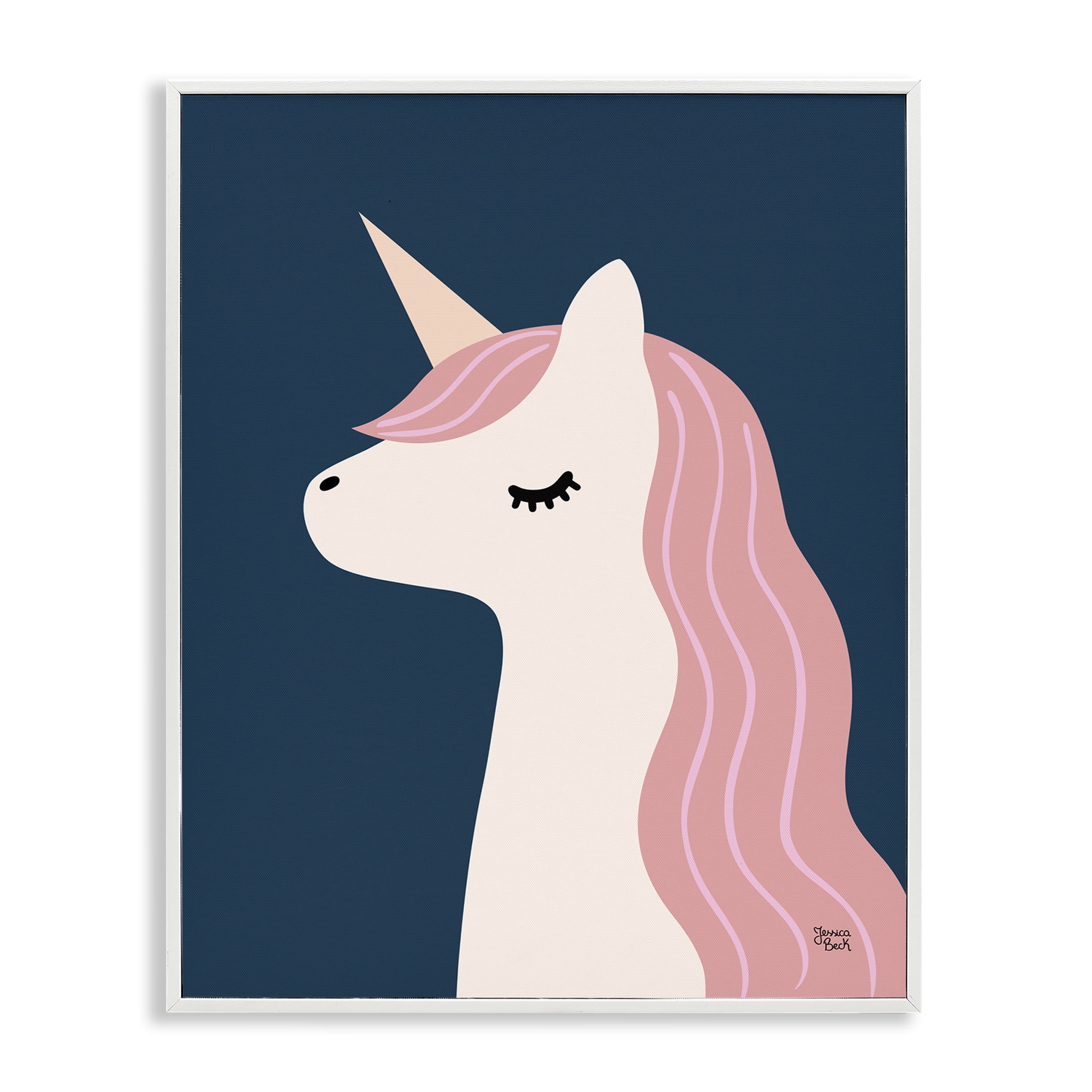 Stupell Industries Relaxed Unicorn on Blue Fantasy & Sci-Fi Painting White Framed Art Print Wall Art, 16 x 20