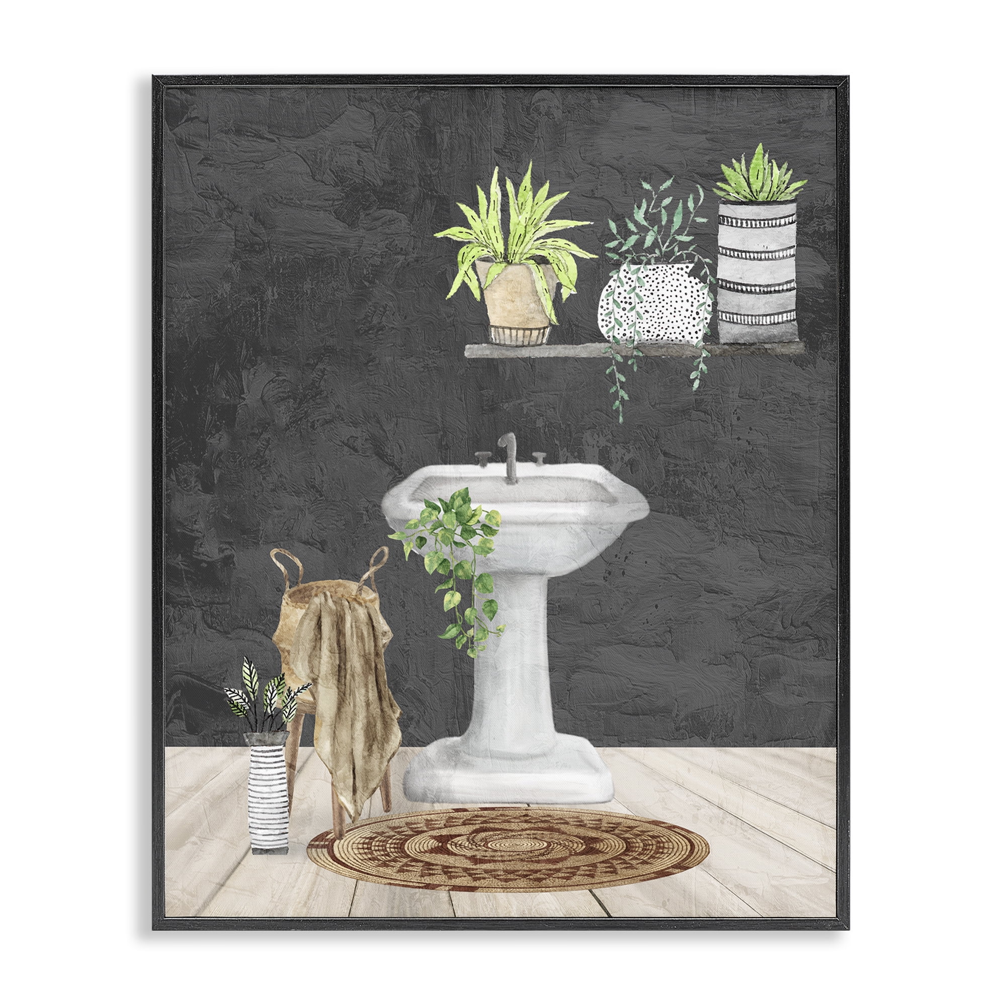 Stupell Industries Relaxing Bathroom Scene Bath & Laundry Painting Black Framed Art Print Wall Art, 24 x 30
