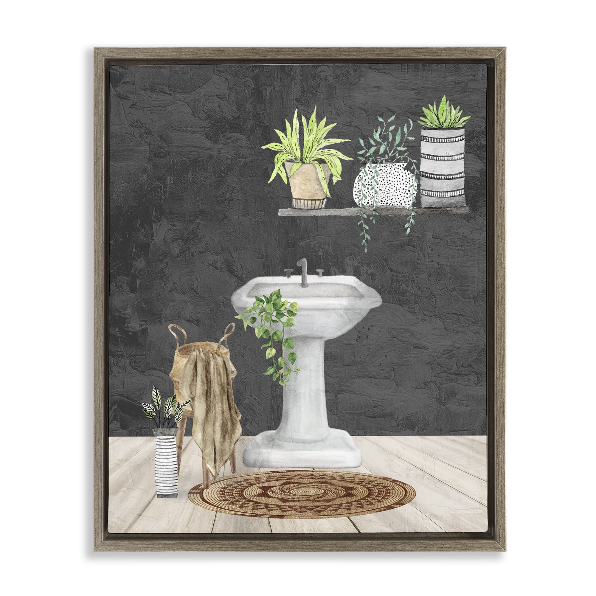 Stupell Industries Relaxing Bathroom Scene Bath & Laundry Painting Brown Floater Framed Canvas Art Print Wall Art, 25 x 31