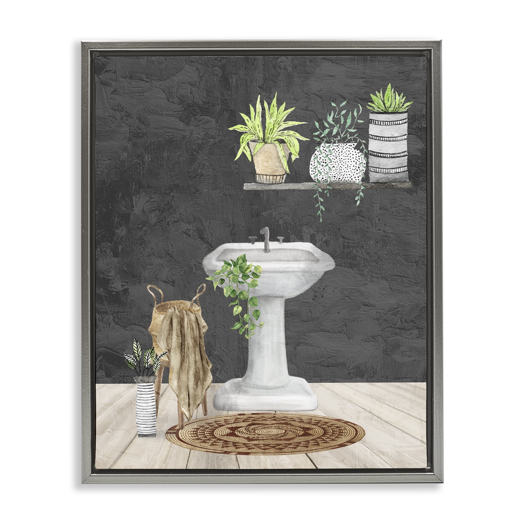 Stupell Industries Relaxing Bathroom Scene Bath & Laundry Painting Gray Floater Framed Canvas Art Print Wall Art, 25 x 31
