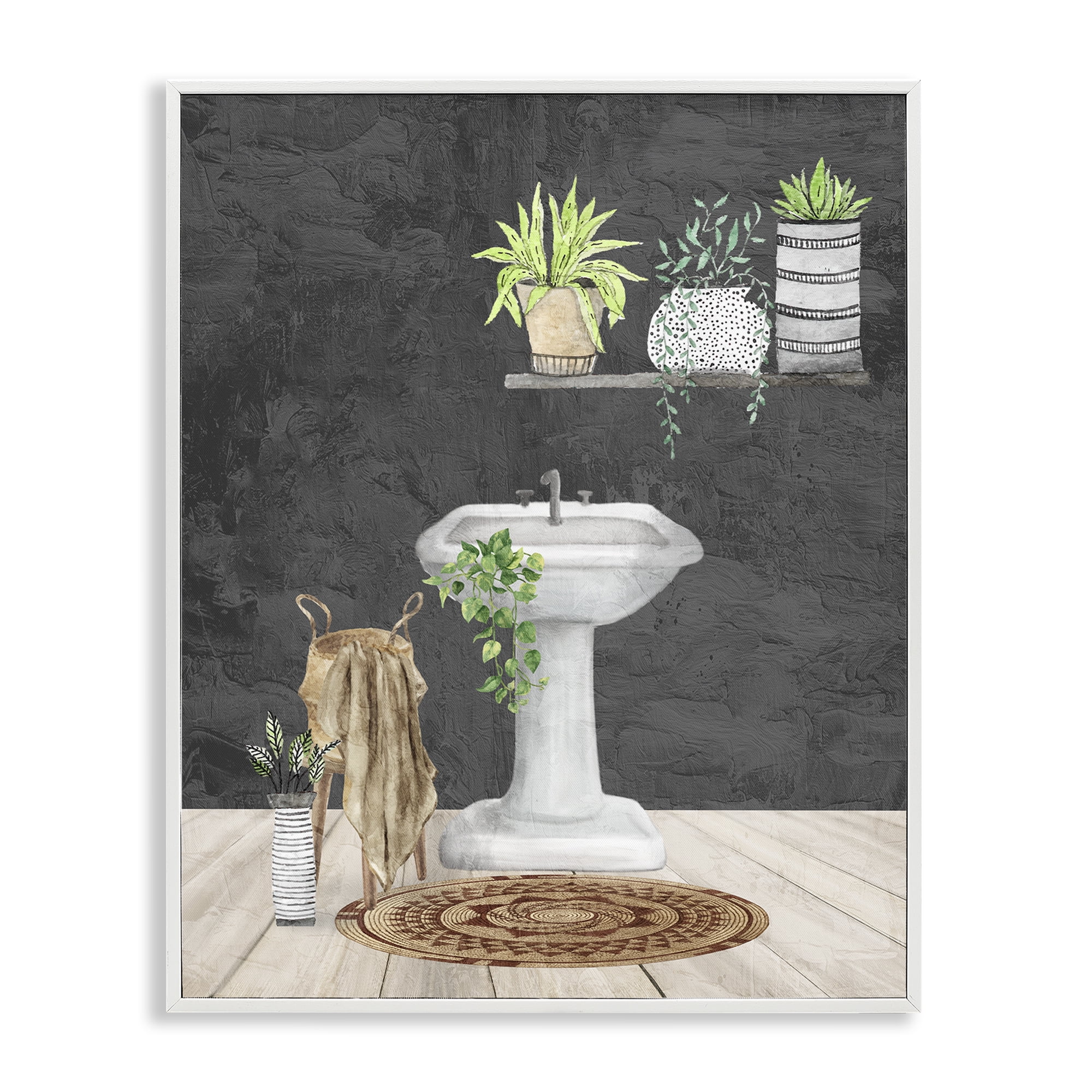 Stupell Industries Relaxing Bathroom Scene Bath & Laundry Painting White Framed Art Print Wall Art, 11 x 14