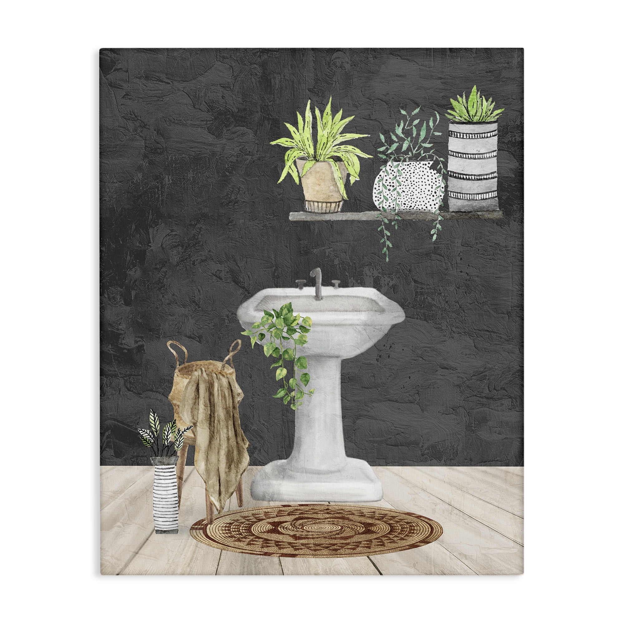 Stupell Industries Relaxing Bathroom Scene Bath & Laundry Painting Wrapped Canvas Art Print Wall Art, 16 x 20
