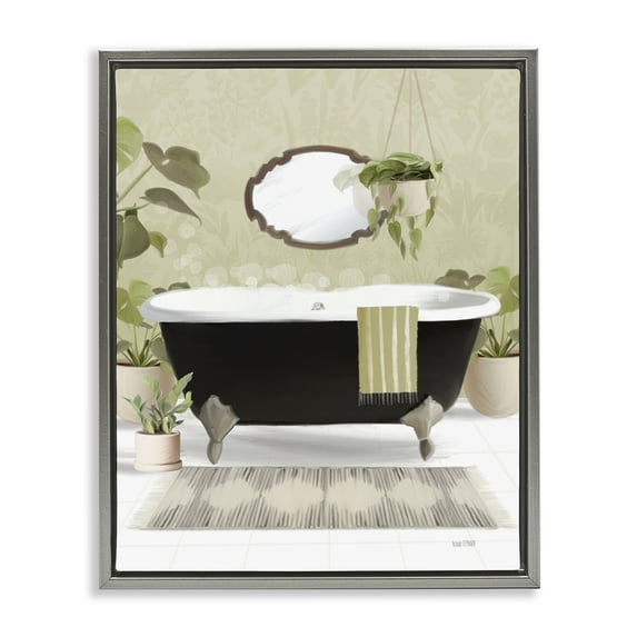 Stupell Industries Relaxing Bathroom Tub Bath & Laundry Painting Gray Floater Framed Canvas Art Print Wall Art, 25 x 31