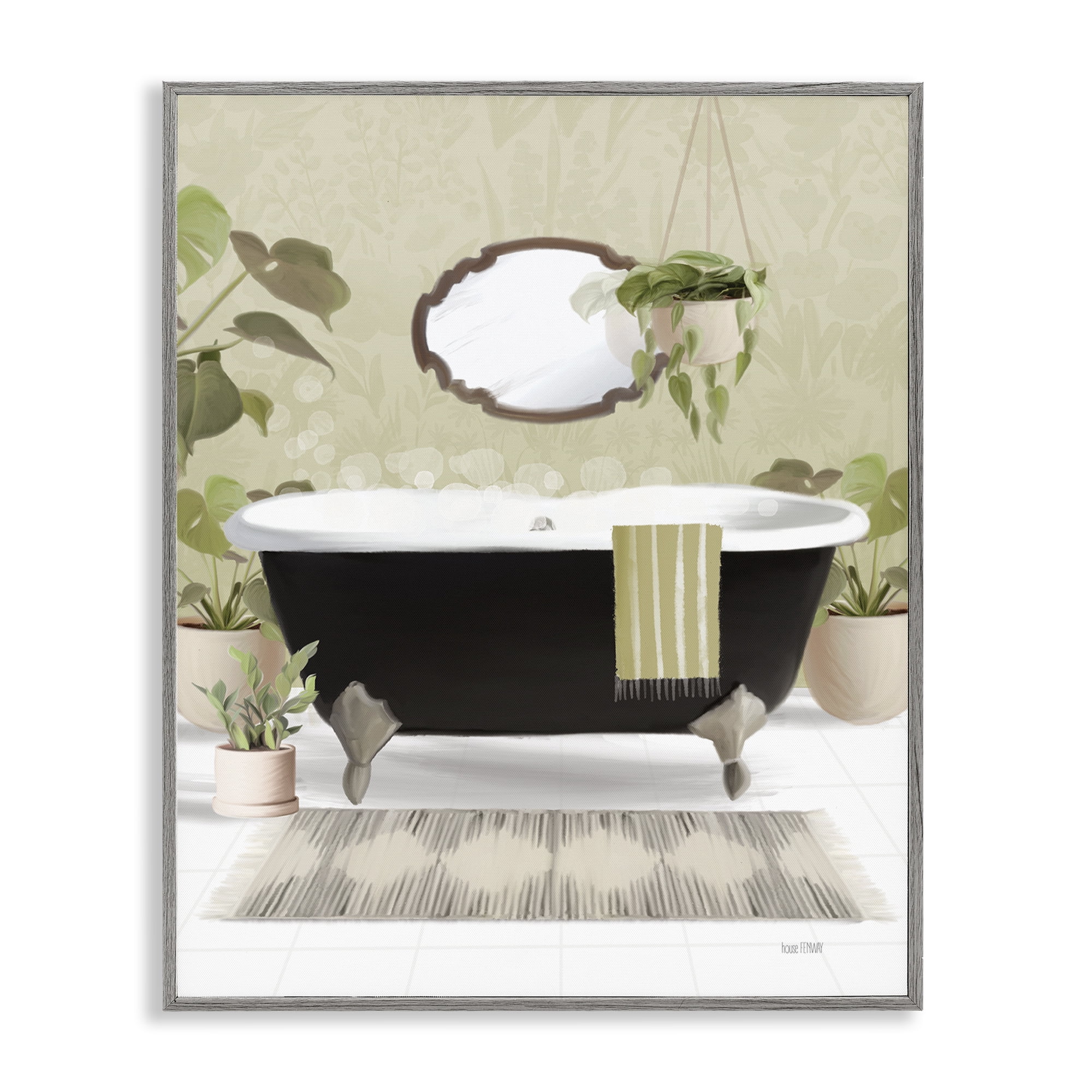 Stupell Industries Relaxing Bathroom Tub Bath & Laundry Painting Gray Framed Art Print Wall Art, 24 x 30