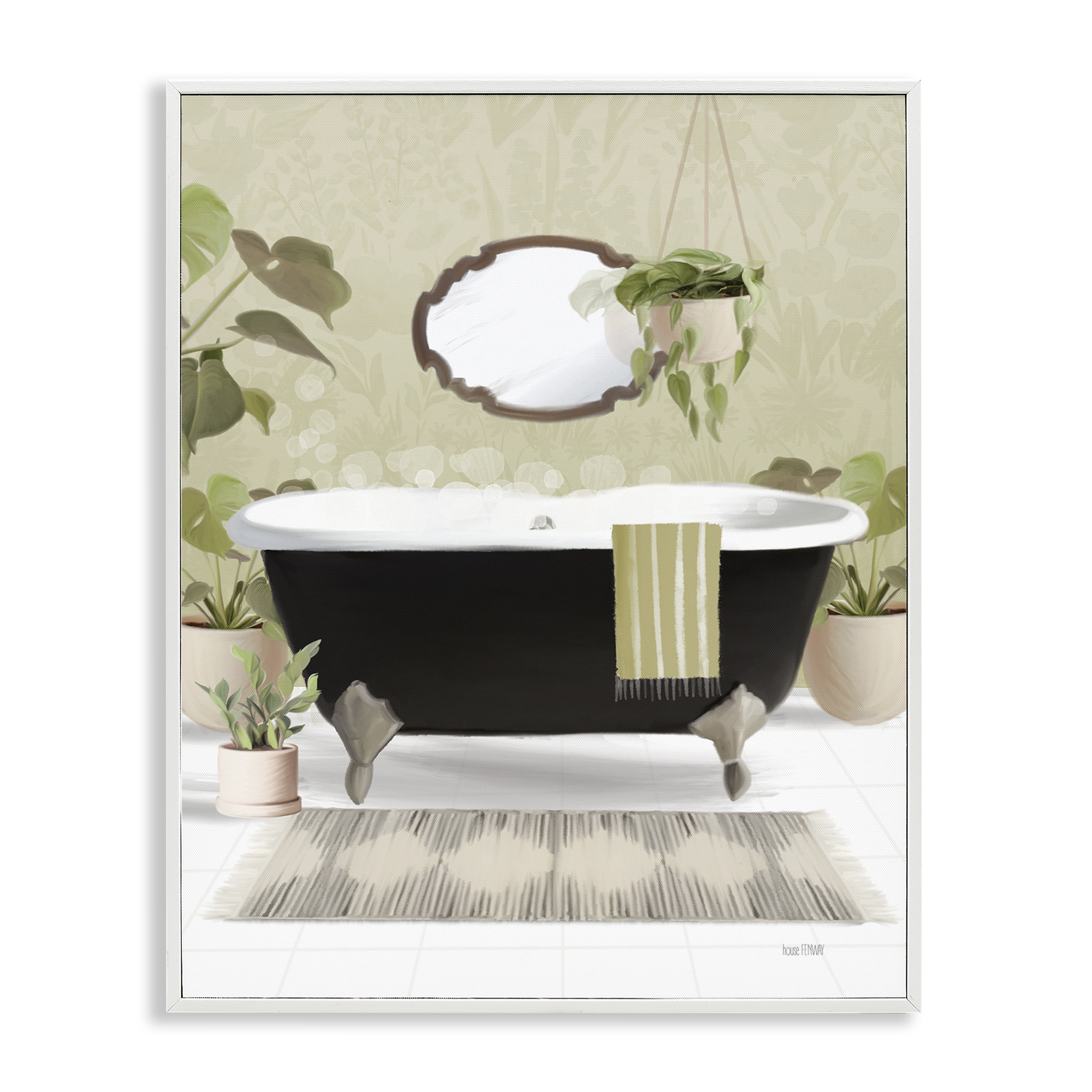 Stupell Industries Relaxing Bathroom Tub Bath & Laundry Painting White Framed Art Print Wall Art, 11 x 14