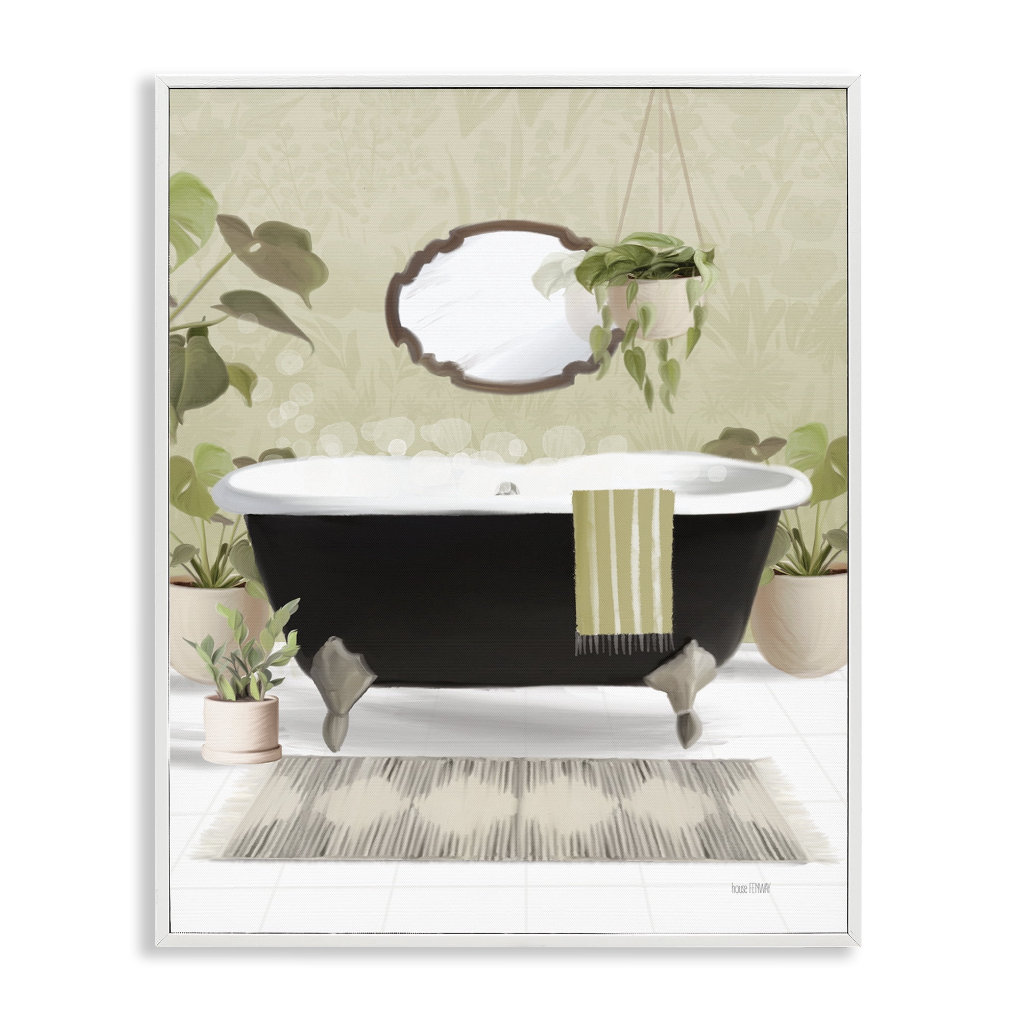 Stupell Industries Relaxing Bathroom Tub Bath & Laundry Painting White Framed Art Print Wall Art, 16 x 20