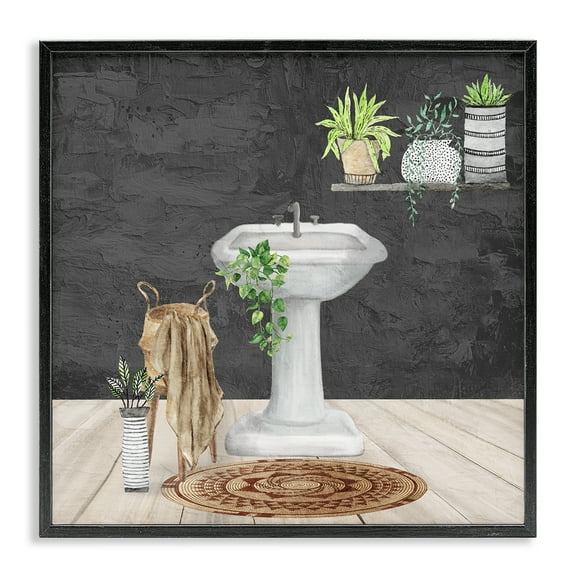 Stupell Industries Relaxing Bathroom View Bath & Laundry Painting Black Framed Art Print Wall Art, 12 x 12