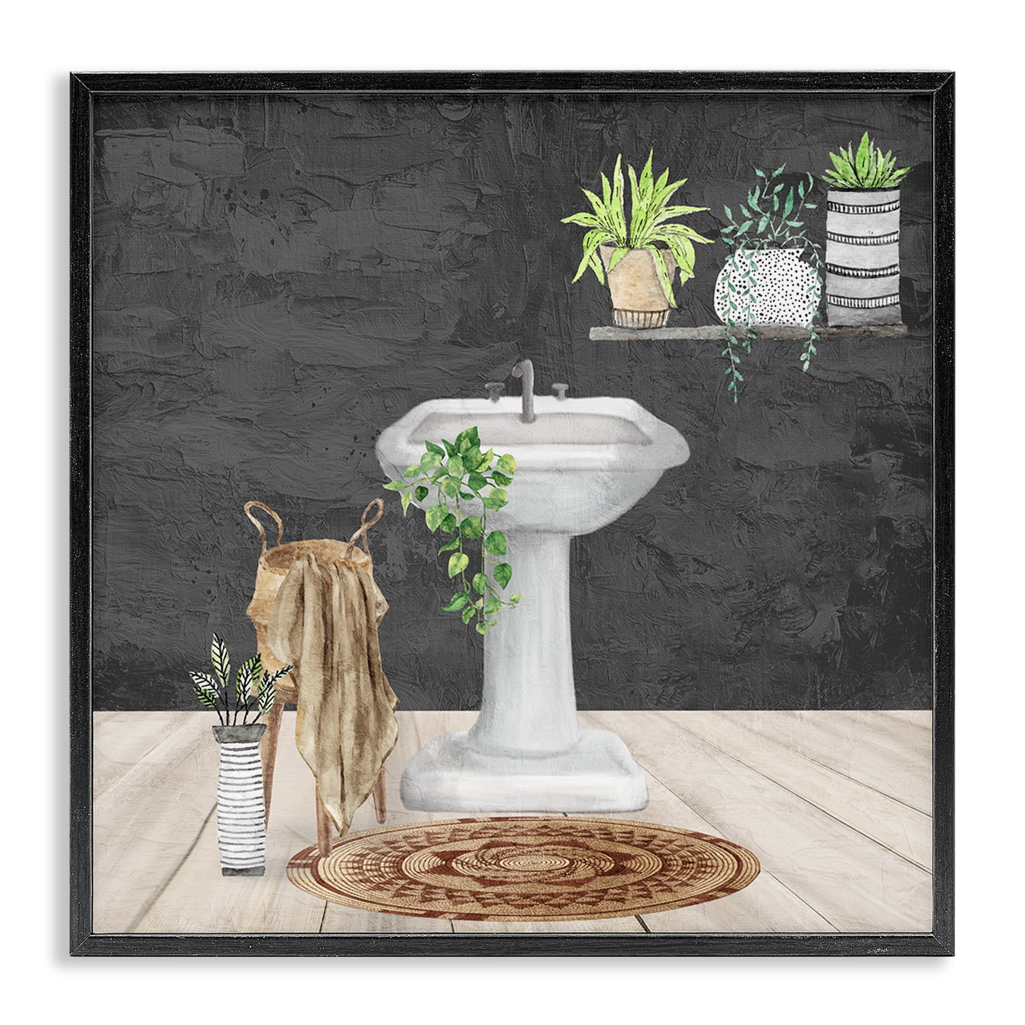 Stupell Industries Relaxing Bathroom View Bath & Laundry Painting Black Framed Art Print Wall Art, 24 x 24