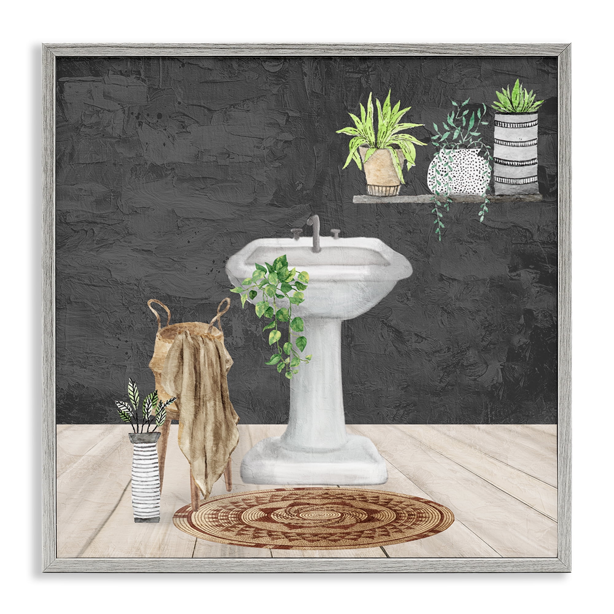 Stupell Industries Relaxing Bathroom View Bath & Laundry Painting Gray Framed Art Print Wall Art, 24 x 24