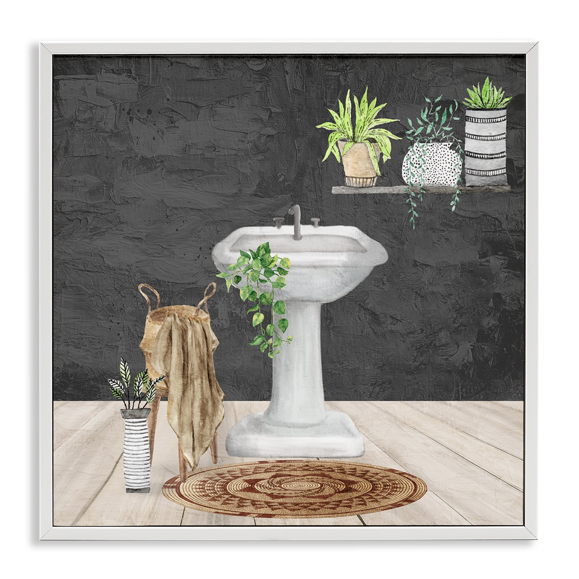 Stupell Industries Relaxing Bathroom View Bath & Laundry Painting White Framed Art Print Wall Art, 12 x 12