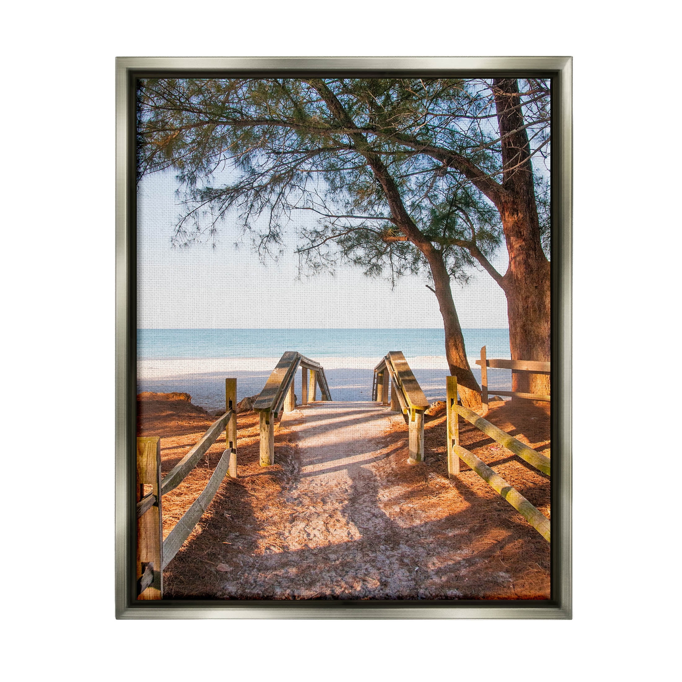 Stupell Industries Relaxing Beach Walkway Coastal Path Photograph Luster Gray Floating Framed Canvas Print Wall Art, Design by Mary Lou Photography
