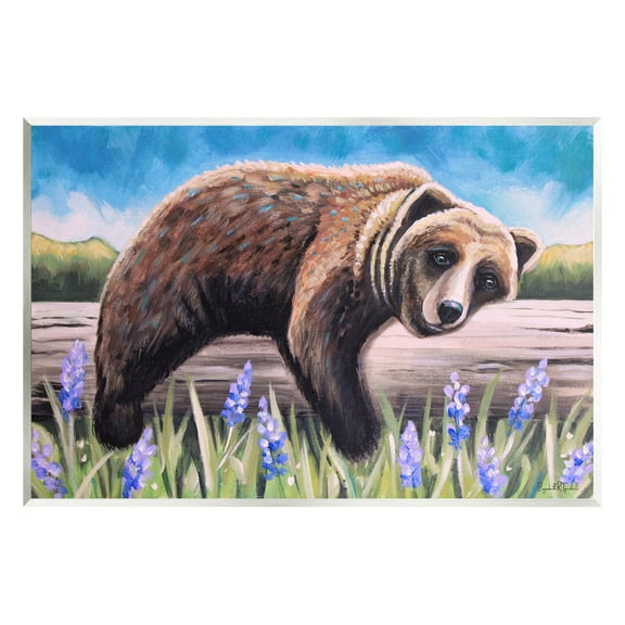 Stupell Industries Relaxing Bear Resting Tree Trunk Meadow Painting Unframed Art Print Wall Art, Design by Elizabeth Tyndall