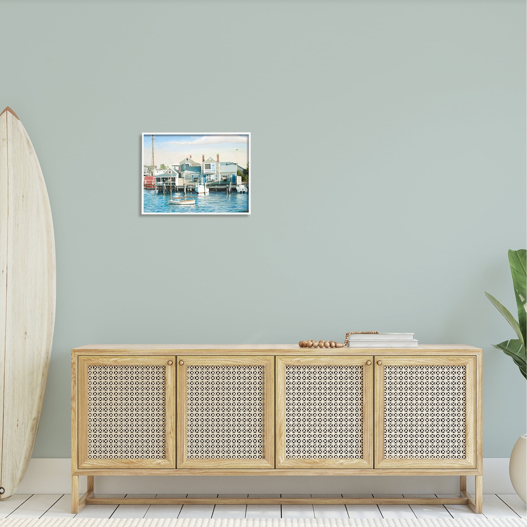 Stupell Industries Relaxing Boats Floating Harbor Marina Ocean Town Photograph White Framed Art Print Wall Art, Design by Tom Mielko