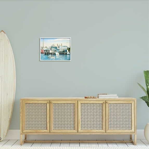 Stupell Industries Relaxing Boats Floating Harbor Marina Ocean Town Photograph White Framed Art Print Wall Art, Design by Tom Mielko